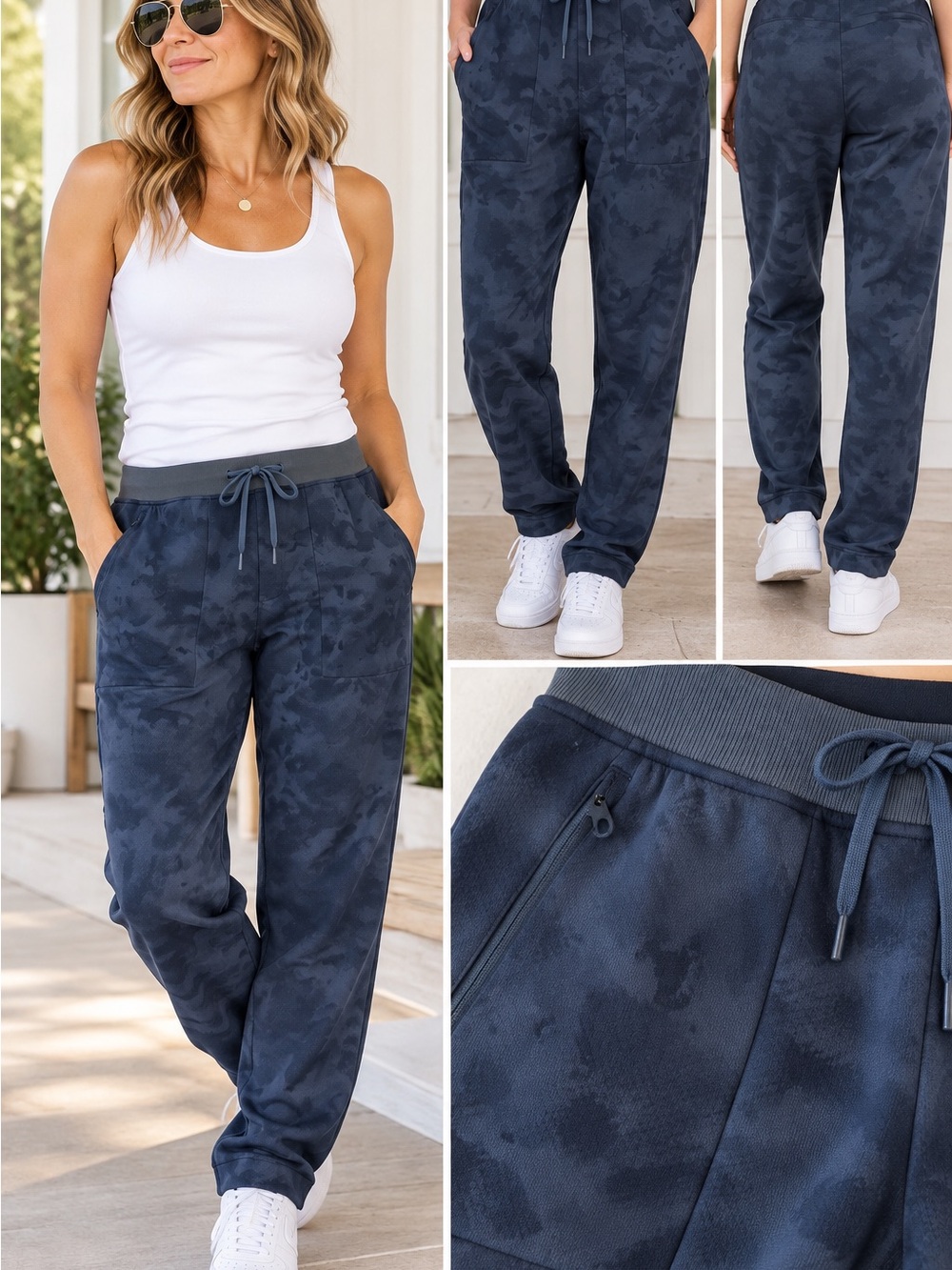 lululemon athletica Women's Navy Tie-Dye Joggers with Drawstring Waist
